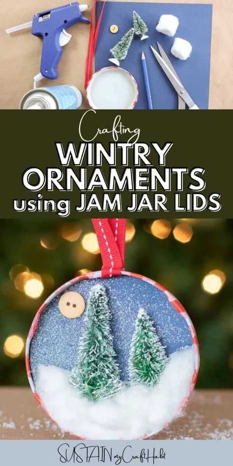 Jam Jar Lids Crafts, Canning Jar Lid Ornaments, Mason Jar Lid Ornaments Diy, Canning Lid Crafts, Jam Jar Crafts, Jar Lid Ornaments, Lid Ornaments, Lid Crafts, Mason Jar Lids Crafts