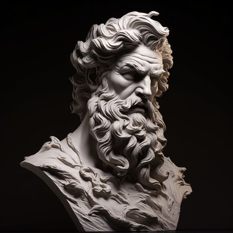 Zeus Sculpture Statues, Poseidon Statue Sculpture, Zeus Statue Sculpture, Greek God Poseidon Art, Poseidon Sculpture, Zeus Sculpture, Poseidon Statue, Zeus Statue, Greek Mythology Statue