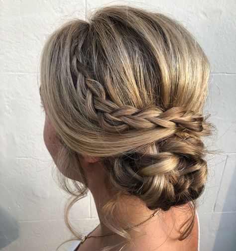 Bridesmaid plaited hair up, side do. #bridesmaidhair #bridalhair #weddinghair #plaitedhair #plaitedblondehair #blondehair #plaits #braidedhairstyles #weddinghairstyles #blondehairstyles #highlights Plait Upstyles, Bridal Hair With Plait, Hair Up Plait, Bridal Hair Plait, Bridesmaid Hair Plait, Hair Upstyles Wedding Guest, Wedding Hair Plait, Svecane Frizure, Plait Hair Up