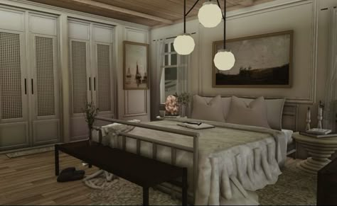 Bloxburg Master Bedrooms Decor Cozy, Bloxburg Cottage Core Bedroom Ideas, Bloxburg Bedroom Vintage, 3x4 Bloxburg Bedroom, Bloxburg Interior Ideas Bedroom, Realistic Bedroom Bloxburg, Bloxburg Guest Bedroom, Bloxburg Realistic Bedroom, Bloxburg House Bedroom