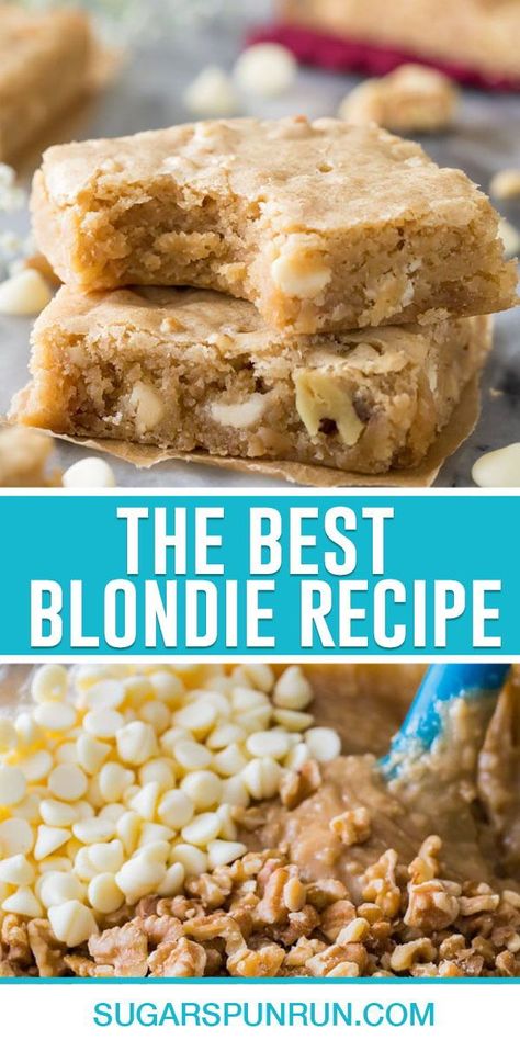 This is the best chewy blondie recipe! Buttery, soft, and simple to make (no mixer required!) I think you’re going to really love these! Best Blondie Recipe, Chewy Blondies Recipe, Best Blondies, Chewy Blondies, Best Blondies Recipe, Blondie Recipe, Recipes Beef, Blondies Recipe, Recipes Vegan