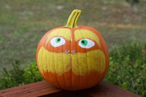 #lorax #drseuss Lorax Pumpkin Painting, The Lorax Pumpkin, Lorax Pumpkin, Pumkin Paintings Idea Cute, Pumpkin Blaze, Pumpkins Painting, Funny Pumpkin Carvings, Fall Pumpkins Painting, Pumpkin Paintings