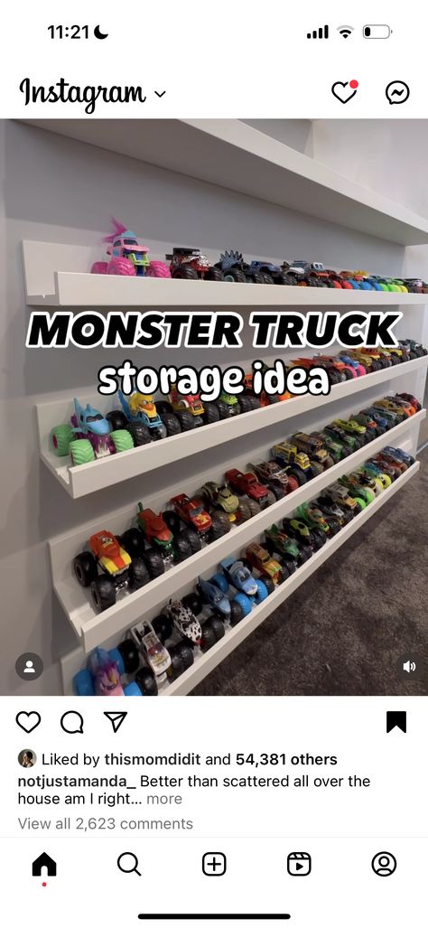 Monster Truck Organization Boy Rooms, Diy Monster Truck Storage, Monster Truck Playroom, Monster Truck Toy Storage, Monster Truck Play Area, Monster Truck Shelf, Monster Truck Storage, Monster Truck Display, Truck Organization