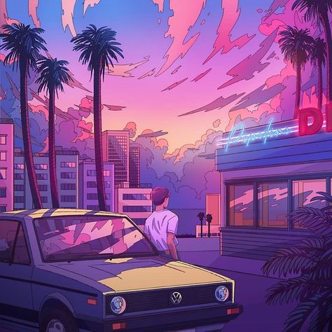 LofiAuthentic on Instagram: “idk if anyone fucks with art like this but I enjoy it🌈 . . . . . 📸 IG @fuyuakatsuki [TAGS] #vaperwave #vaporwaves #chillhop #vapourwave…” 80s Aesthetic Wallpaper, 80s Anime, Vaporwave Wallpaper, Arte Indie, Vaporwave Art, New Retro Wave, Japon Illustration, Retro Waves, Car Illustration