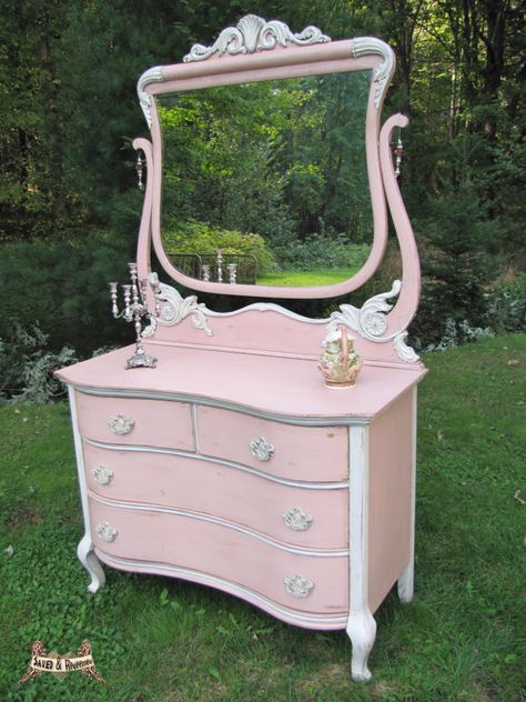 Pink Vanity with mirror, #shabbychic dresser by SavedandRedeemed, Etsy. Rooms Decoration, Pink Dresser, Chic Dresser, Pink Shabby Chic, Pink Furniture, Shabby Chic Dresser, Rachel Ashwell, Casa Vintage, Shabby Chic Pink