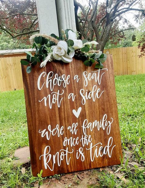 Open Seating Wedding Sign // Ceremony Seating Entrance Display // Choose a Seat Not a Side // Knot is Tied // Rustic Wedding Decor - Etsy Bench Seating Outdoor Wedding, Modern Rustic Wedding Decor Receptions, Pick A Seat Not A Side Sign Rustic, Wooden Signs For Wedding, Rustic Fall Wedding Decor Diy, Outside Wedding Seating, Choose A Seat Not A Side Sign, Open Seating Wedding Sign, Pick A Seat Not A Side Sign