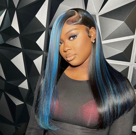 Blue Highlights Black Women, Barbie Ponytail, Sew In Wig, Barbie Hairstyle, Glamour Hair, Haute Hair, Haircut Pictures, Hair Wigs For Women, Blue Highlights