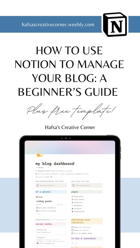 In this guide, I'll teach you how to create a Notion page to help you manage your blog. Check out this Free Notion Template for Bloggers that I made. Notion Blog, Notion For Business, Daily Planner Aesthetic, Notion Daily Planner, Aesthetic Finance, Notion Calendar, Notion Templates For Students, Aesthetic Daily Planner, Using Notion