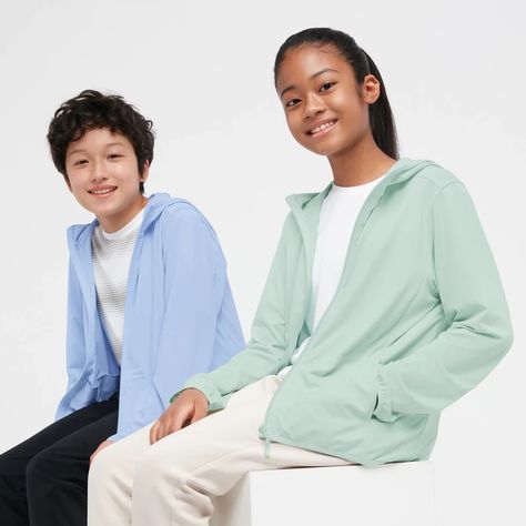 A Lightweight Jacket: Uniqlo AIRism UV Protection Mesh Hoodie Airism Uniqlo, Uniqlo Japan, Uniqlo Airism, Uniqlo Kids, Mesh Hoodie, School Collection, Sports Wear, Sport Wear, Kids Tops