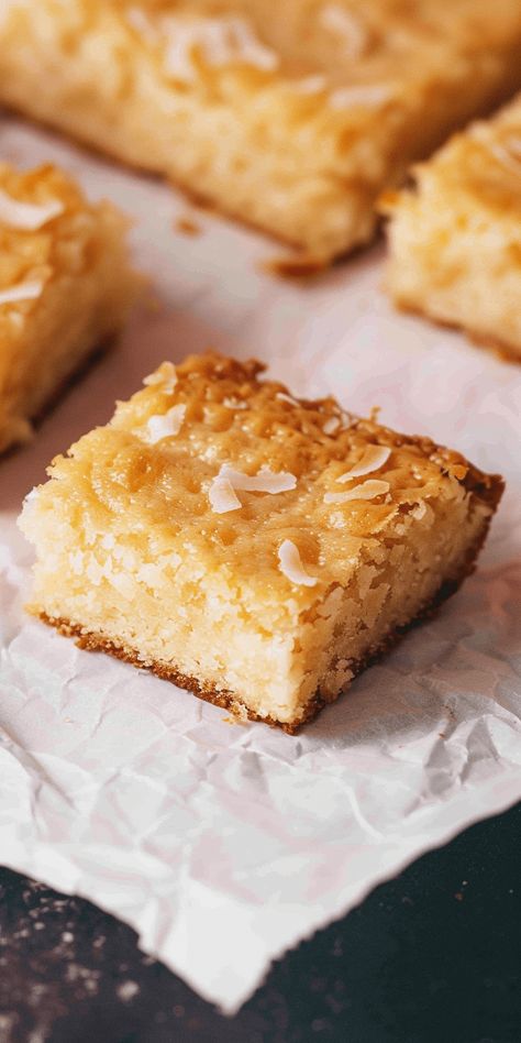 White Chocolate Coconut Blondies [40 Minutes] - Chasety Coconut Blondies, White Chocolate Coconut, Vegan White Chocolate, Vegan Substitutes, Blondies Recipe, Baking Project, Coconut Recipes, Chocolate Coconut, Toasted Coconut