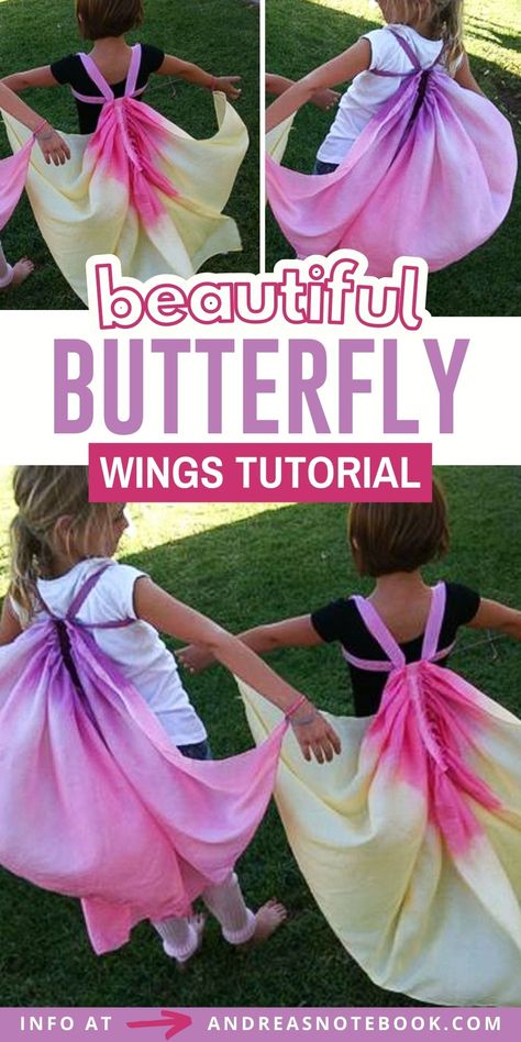 Butterfly Cape Diy, Diy Butterfly Wings Fabric, Diy Fabric Butterfly Wings, Tulle Butterflies Diy, Fabric Wings Diy, Fairy Wings Diy Easy, How To Make Wings Costume, Butterfly Costume Diy, Diy Butterfly Wings