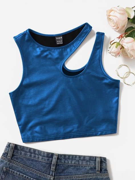 Azul Casual Collar  Couro PU Simples Colete Embellished Elasticidade Média  Tops, blusas e camisetas para Mulheres Purple Crop Top, Fashion Top Outfits, Purple Tank Top, Women Tank Tops, Cute Crop Tops, Top Tank, Cute Summer Outfits, Teenage Fashion Outfits, Cropped Tank Top