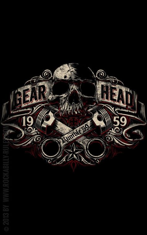 Rockabilly Clothing (550×880) Мотоциклы Harley Davidson, Mechanic Tattoo, Biker Tattoos, Tattoo Zeichnungen, Biker Art, Skull Artwork, Garage Art, Motorcycle Art, Skull Wallpaper