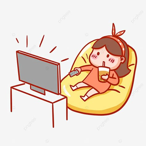 Watch Tv Cartoon, Watching Tv Art, Watching Tv Drawing, Watching Tv Illustration, Girl Watching Tv, Tv Clipart, Dog Watching Tv, Twitter Emoji, Facebook Emoji