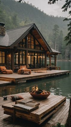 Homes On The Lake, Modern Lake House Plans Big Windows, Homes With Big Windows, Small Mountain House Plans, Modern Mountain Home Floor Plans, Big Window House, Lake House Floor Plans, Unique House Ideas, Modern Nature House