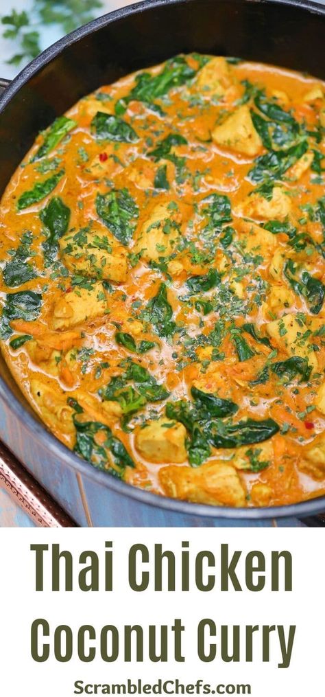 Thai Coconut Chicken Recipe, Coconut Thai Chicken, Thai Chicken Coconut Curry, Chicken Spinach Curry, Coconut Chicken Curry Recipe, Walnut Chicken Recipe, Thai Coconut Curry Chicken, Coconut Curry Recipe, Chicken Coconut Curry