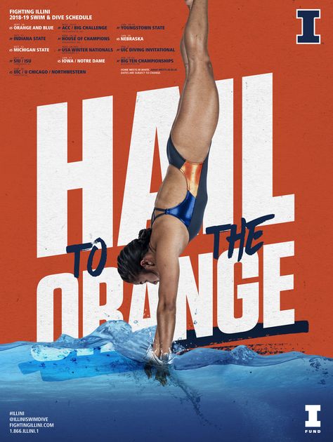 Fighting Illini Swimming & Dive Poster on Behance Sporty Design Poster, Swim Graphic Design, Swimming Graphic Design, Sport Graphic Design, Swimming Graphic, Diving Logo, Spring Graphics, Swimming Design, Magazine Sport