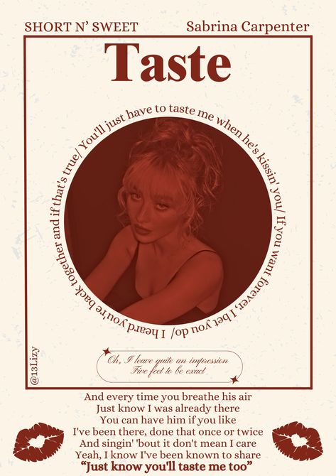 Taste- Sabrina Carpenter- poster- short n sweet Taste Sabrina Carpenter Lyrics, Sabrina Carpenter Room Decor, Sabrina Carpenter Poster Short N Sweet, Sabrina Carpenter Poster Aesthetic, Short N Sweet Poster, Sabrina Carpenter Lyrics Wallpaper, Posters Sabrina Carpenter, Taste Sabrina Carpenter, Sabrina Poster