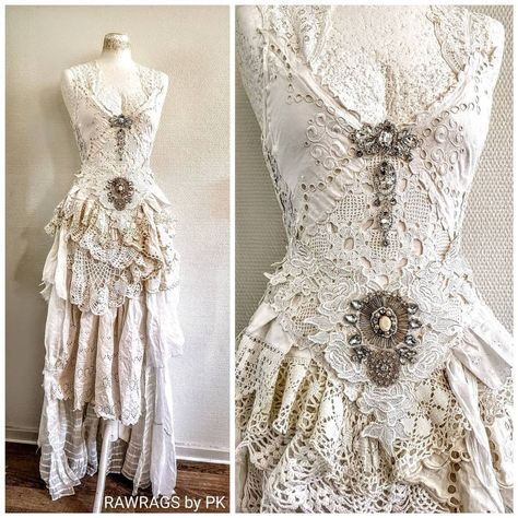 Patchwork Wedding Dress, Angelic Costume, Fae Clothes, Wedding Dresses Cream, Rustic Boho Wedding Dress, Tattered Wedding Dress, Corset Dress Vintage, Boho Couture, Elven Wedding Dress