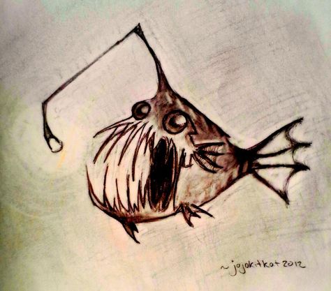 Angler Fish Drawing, Angler Fish Tattoo, Angler Fish Art, Scary Fish, Fly Drawing, Fish Skeleton, Drawn Fish, Octopus Tattoo, Angler Fish