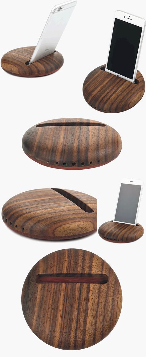 A Black Walnut Wooden Round iPhone Sound amplifier Cell Phone Stand Holder Mount Holder Amplification Stands for iPhone 77 Plus6s6s Plus and other smartphones Phone Holder Ideas, Cell Phone Holder Diy, Phone Stand Design, Wooden Phone Holder, Wood Phone Holder, Wood Phone Stand, Leather Cell Phone Cases, Diy Recycled Projects, Sound Amplifier