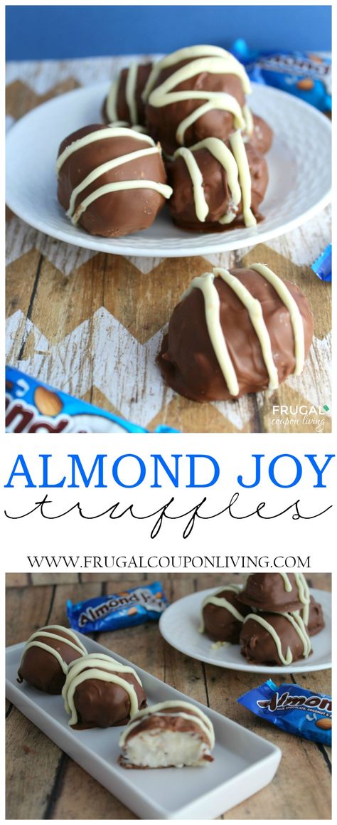 Frugal Coupon Living's Almond Joy Truffles Recipe. Consider these for a cookie exchange idea. Also Copycat Almond Joy Candy Bars. #almondjoy #copycatalmondjoy #almondjoyrecipe #christmas Almond Joy Truffles Recipe, Almond Joy Chocolate, Almond Joy Candy Bars, Almond Joy Candy, Truffles Recipe, Chocolate Balls, Truffle Recipe, Almond Joy, Oreo Dessert