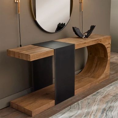 Modern Console Table Entryway, Rugged Aesthetic, Console Table Entryway, Contemporary Console Table, Console Table Design, Console Table Decorating, Entryway Table Decor, Wooden Console Table, Wooden Console