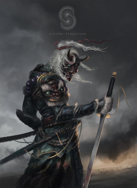 Samurai Warrior, Steven Fergusson Hochmann on ArtStation at https://www.artstation.com/artwork/0XBJ48 Undead Samurai, Hannya Maske, Samurai Concept, Oni Samurai, Samurai Tattoo Design, Arte Ninja, Samurai Artwork, Ninja Art, Oni Mask