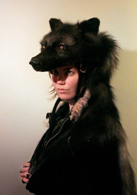 Wolf headdress. Even though these are more common in tribes, this made me want… Wolf Headdress, Wolf Costume, Wolf Mask, Head Mask, She Wolf, Wolf Head, Black Wolf, A Wolf, Native American History