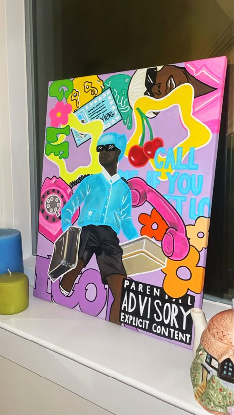 Igor Tyler The Creator Painting, Tyler The Creator Painting Ideas, Album Painting Ideas, Album Art Painting, Pluto Painting, Album Paintings On Canvas, Igor Painting, Album Cover Paintings On Canvas, Tyler The Creator Painting