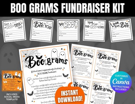 Boo Grams Fundraising Kit, Editable Halloween Candy Grams, Printable Boo Grams for PTO PTA School Fundraiser, Boo Grams Flyers Elementary School Fundraisers, Message For Teacher, Boo Boo Bags, Candy Grams, Pta School, School Fundraisers, Halloween Games, Halloween School, Family Halloween