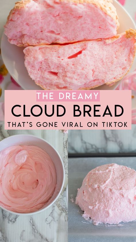 Pink Dessert, Pink Food, 3 Ingredient Recipes, Cloud Bread, Easy Baking Recipes Desserts, Tasty Baking, Baked Dessert Recipes, Fun Baking Recipes, Easy Baking Recipes