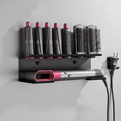 Dyson Storage Ideas Hair, Airwrap Storage Ideas, Dyson Air Wrap Organizer, Dyson Airwrap Holder, Dyson Air Wrap Holder, Dyson Airwrap Organizer, Dyson Bathroom Storage, Dyson Wall Mount Ideas, Dyson Air Wrap Organization