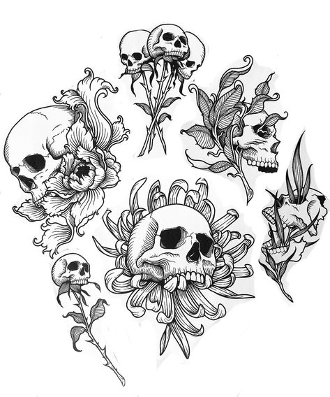 Dark Trippy, Skulls With Flowers, Tattoo Crane, Bible Tattoo, Hippy Art, Creepy Dark, Engraving Tattoo, Flash Tattoo Designs, Creepy Tattoos