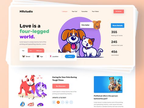 Adoption Website, Dogs Images, Ui Ux Website, E-commerce App, Homepage Design, Concept Development, Website Design Layout, Education Design, Creative Poster Design