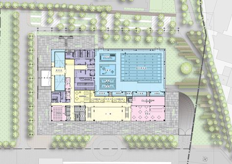 Tucheng Sports Center / Q-Lab Sports Complex Plan Architecture, Indoor Sports Complex Plan, Sports Complex Site Plan, Indoor Sports Complex Design Concept, Water Sports Center Architecture, Swimming Pool Plan, Sports Training Facility, Gym Architecture, Sports Facility Architecture