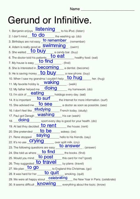 Gerund And Infinitive Worksheets, Gerunds And Infinitives, English Grammar Notes, English Grammar Exercises, English Grammar Rules, Grammar Exercises, Teaching English Grammar, English Phrases Idioms, English Language Learning Grammar