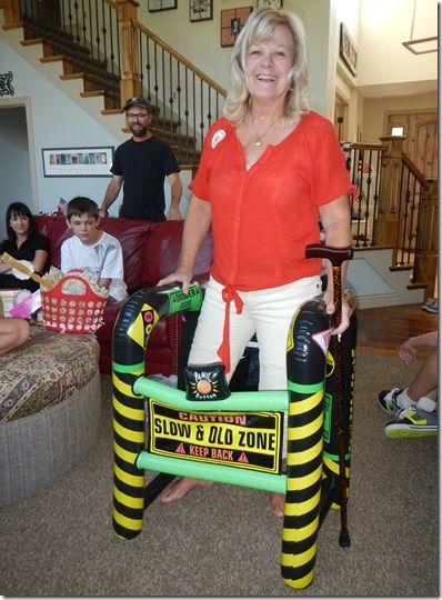 Inflatable walker preparing to enter the slow and old zone.  See more 50th birthday gag gifts and party ideas at www.one-stop-party-ideas.com Over The Hill Party Ideas, Over The Hill Gifts, Over The Hill Party, 50th Birthday Themes, Over The Hill Birthday, 50th Birthday Gag Gifts, 40th Birthday Quotes, Surprise 60th, Moms 50th Birthday