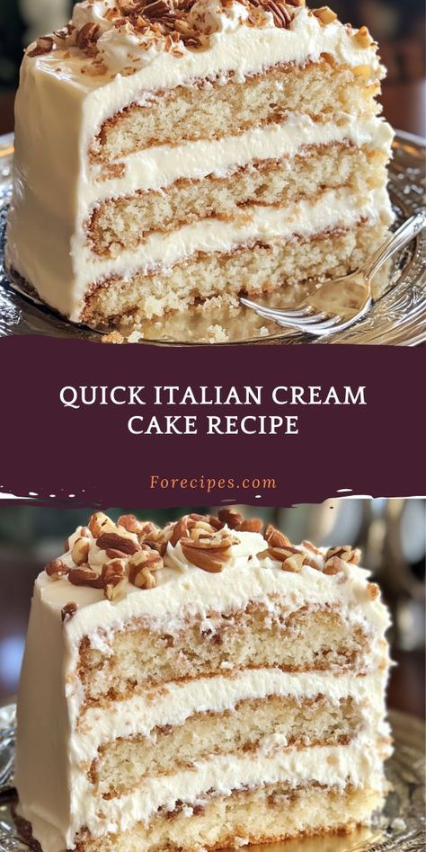 Quick Italian Cream Cake Recipe Quick Italian Cream Cake Recipe, Italian Cream Cake Recipe, Lemon Cream Cheese Bars, Chocolate And Vanilla Cake, Italian Cream Cakes, Cream Cake Recipe, Italian Cream, Cheesecake Bar Recipes, Italian Cake