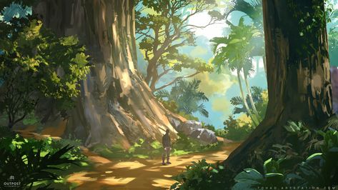 ArtStation - SOS concept art : forest and ruins, Sylvain Sarrailh Fantasy Forest Landscape Concept Art, Forest Environment Concept Art, Fantasy Forest Concept Art, Ruin Concept Art, Concept Art Forest, Bg Design, Art Forest, Forest Illustration, Landscape Concept