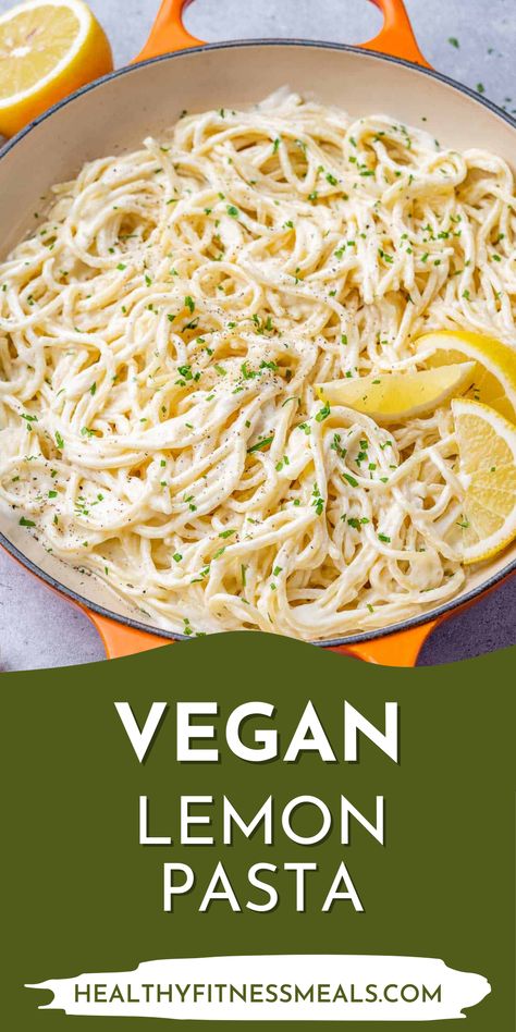 Simple Vegan Pasta, Vegan Lemon Pasta, Vegan Pasta Recipe, Creamy Lemon Pasta, Homemade Banana Pudding Recipe, Lemon Pasta Recipes, Cashew Cream Sauce, Italian Feast, Lemon Garlic Pasta