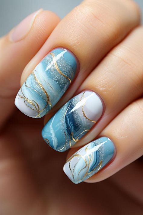 Beachy Nail Designs, Firework Nail Art, Firework Nails, Wave Nails, Beachy Nails, Baby Blue Nails, Fun Nail Colors, Nail Trend, Blue Nail Art