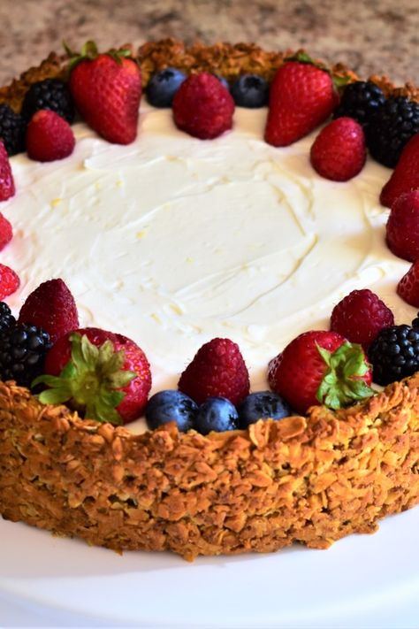 Breakfast Cheesecake with Granola Crust | "This is a healthier version of breakfast cheesecake with a granola crust with flax meal and honey instead of sugar. Because life is too short to not have cheesecake for breakfast. Top with fresh berries, if desired." #allrecipes #breakfastrecipes #brunchrecipes #breakfastideas #brunchideas #breakfastdishes Granola Cheesecake Crust, Granola Crust, Breakfast Cheesecake, Butter Pecan Cheesecake, Pecan Cheesecake, Lemon Cheesecake, Butter Pecan, Best Breakfast Recipes, Crust Recipe