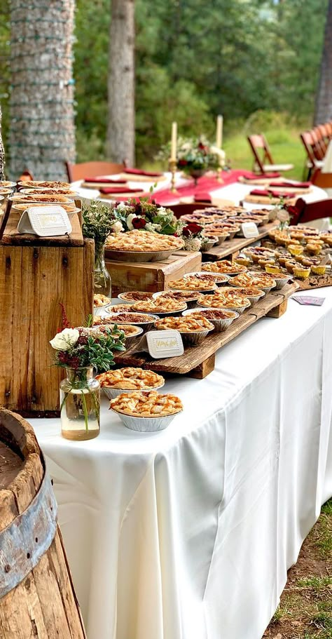 WEDDING PIES | Kendrascountrybakery Wedding Pies Display Receptions, Pie Buffet Wedding, Pie Bar At Wedding, Pie Dessert Table Wedding, Pie Table Wedding Display, Mini Pies Wedding Display, Mini Pie Wedding Display, Pie Wedding Display, Mini Pie Display