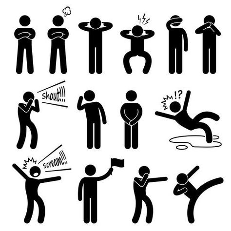 Human Action Poses Postures Stick Figure Pictogram Icons. Human Action Poses, Person Silhouette, Pictogram Design, Person Falling, Stick Figure Animation, Human Pictures, Navigation Design, Storyboard Illustration, Stick Figure Drawing