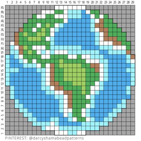 Earth Perler Bead Pattern, Earth Perler Beads, Easy Perler Bead Patterns, Easy Pixel Art, Pixel Art Templates, Pixel Design, Plastic Canvas Tissue Boxes, Hama Beads Patterns, Minecraft Pixel Art