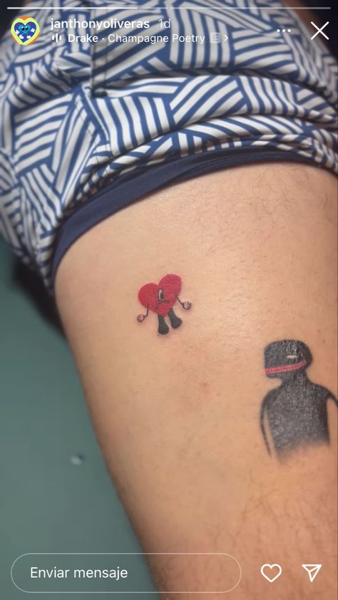 Small Bad Bunny Tattoo, Bad Bunny Heart Tattoo, Bad Bunny Inspired Tattoos, Bad Bunny Tattoo Ideas, Bad Bunny Tattoo, Feather Tattoo Meaning, Cute Simple Tattoos, Small Girly Tattoos, Food Tattoos