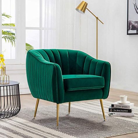 Amazon.com: Altrobene Curved Tufted Accent Chair, Velvet Upholstered Tub Chair with Gold Legs for Living Room Bedroom, Green: Home & Kitchen Green Velvet Chair, Bedroom With Sitting Area, Table Ikea, Tufted Accent Chair, Pub Chairs, Accent Seating, Comfy Seating, Chair And Ottoman Set, Velvet Accent Chair