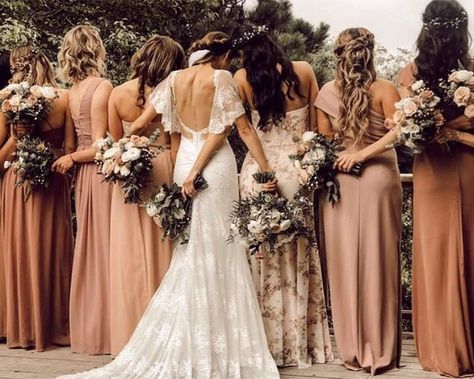 Desert Rose Bridesmaid Dresses And Groomsmen, Desert Rose Bridesmaid, Birdie Grey Dusty Rose, Desert Rose Bridal Party, Birdy Grey Desert Rose Wedding, Birdy Grey Bridesmaid Dusty Rose, Bridal Party Color Schemes, Taupe Bridesmaid Dresses, Stand Collar Dress