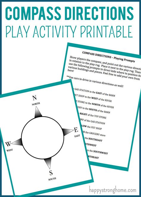 Exploring Compass Directions through Play (Plus Free Printable!) - Your kids will have a great time with this educational activity! Compass Points Activities, Compass Stem Activity, Compass Games For Kids, Diy Compass For Kids, Compass Activities For Kids, Orienteering Activities For Kids, Compass Craft For Kids, Direction Vocabulary, Compass Wrist Tattoo